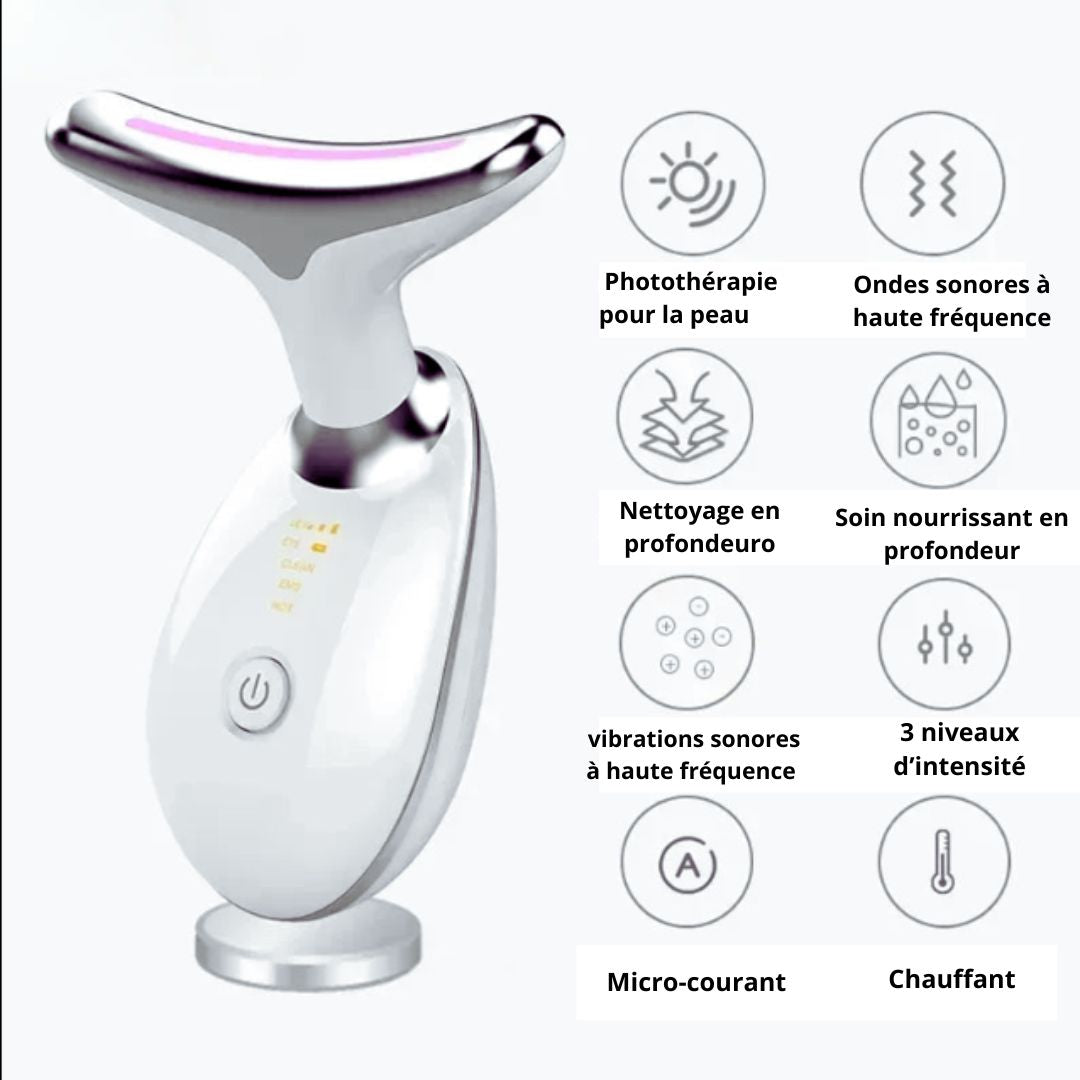 Appareil de beauté EMS 7 couleurs, appareil de massage pour lifting du visage et le cou, anti-rides, LED photonique, raffermissement de la peau, massage facial
