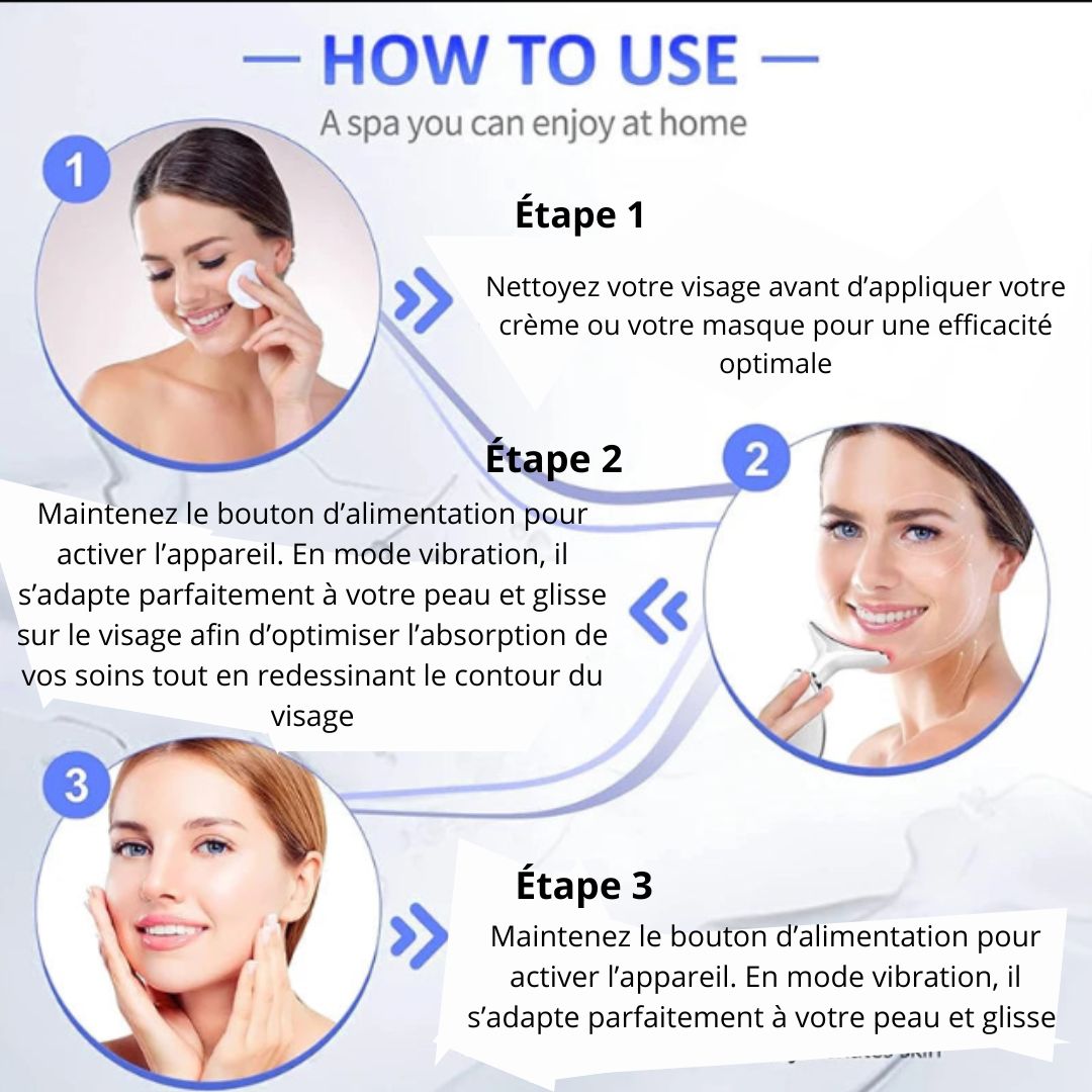 Appareil de beauté EMS 7 couleurs, appareil de massage pour lifting du visage et le cou, anti-rides, LED photonique, raffermissement de la peau, massage facial
