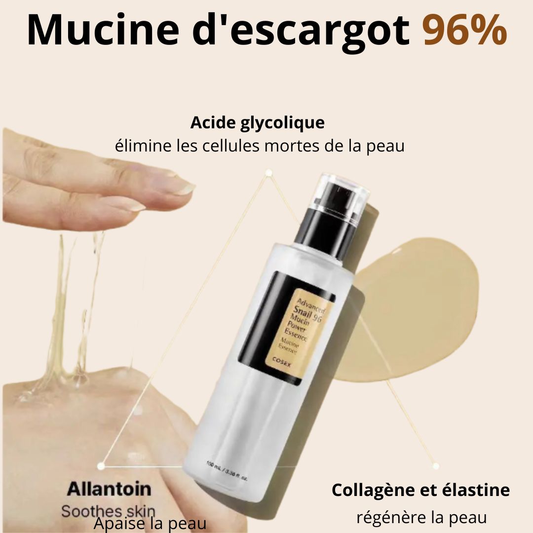 96 % Essence d'escargot, sérum réparateur de peau à l'acide hyaluronique