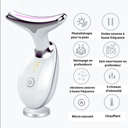 Appareil de beauté EMS 7 couleurs, appareil de massage pour lifting du visage et le cou, anti-rides, LED photonique, raffermissement de la peau, massage facial