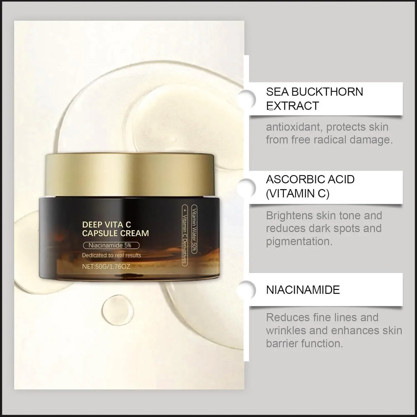 hydratant pour le visage à capsule dorée de vitamine C profonde, protection antioxydante, soins légers quotidiens pour la peau