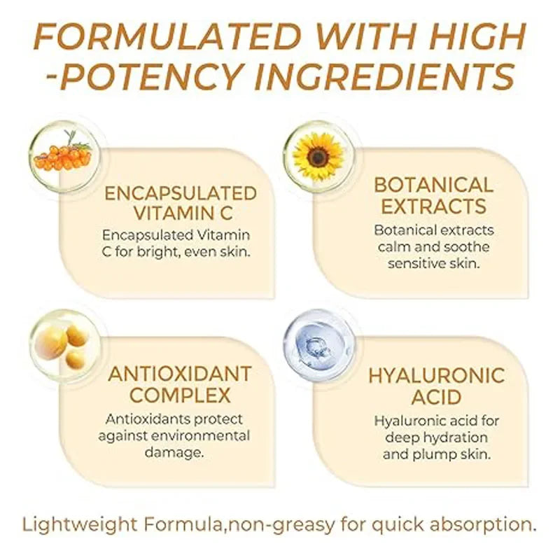 hydratant pour le visage à capsule dorée de vitamine C profonde, protection antioxydante, soins légers quotidiens pour la peau