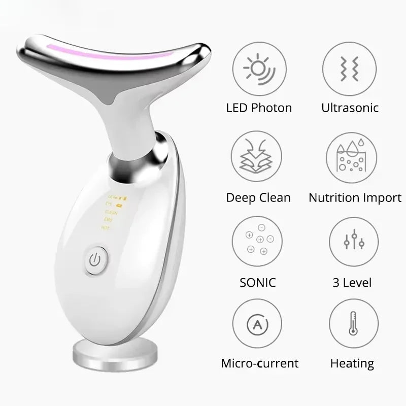 Appareil de beauté EMS 7 couleurs, appareil de massage pour lifting du visage et le cou, anti-rides, LED photonique, raffermissement de la peau, massage facial