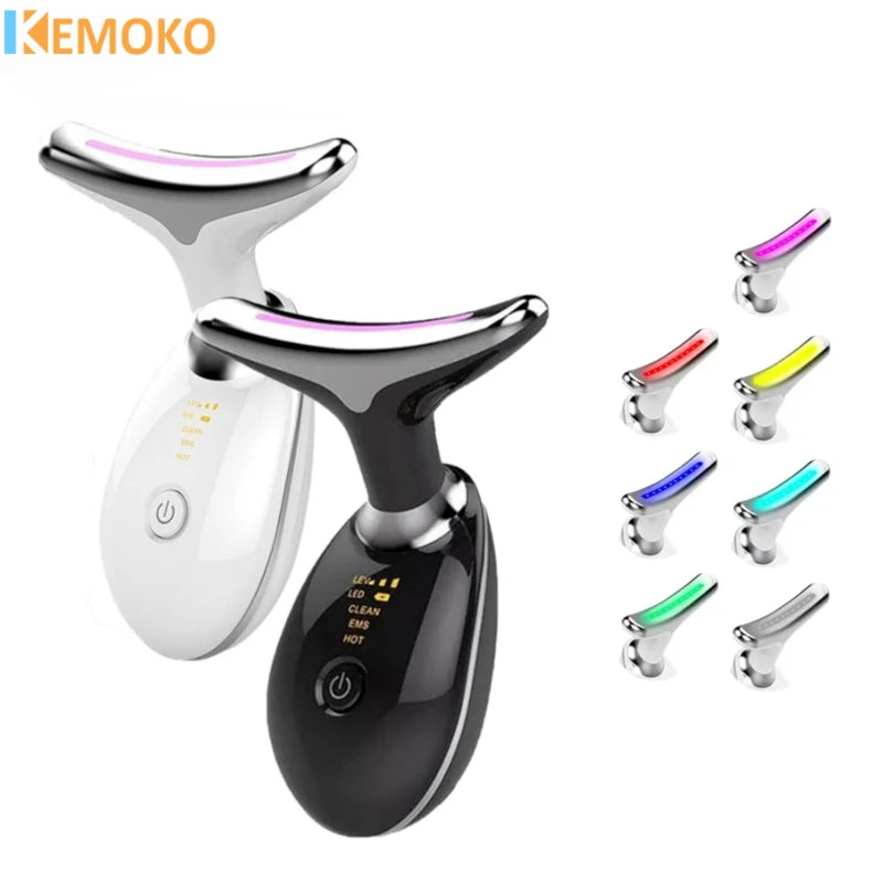 Appareil de beauté EMS 7 couleurs, appareil de massage pour lifting du visage et le cou, anti-rides, LED photonique, raffermissement de la peau, massage facial