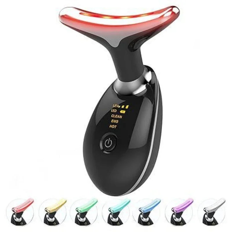 Appareil de beauté EMS 7 couleurs, appareil de massage pour lifting du visage et le cou, anti-rides, LED photonique, raffermissement de la peau, massage facial