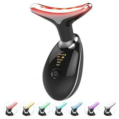 Appareil de beauté EMS 7 couleurs, appareil de massage pour lifting du visage et le cou, anti-rides, LED photonique, raffermissement de la peau, massage facial