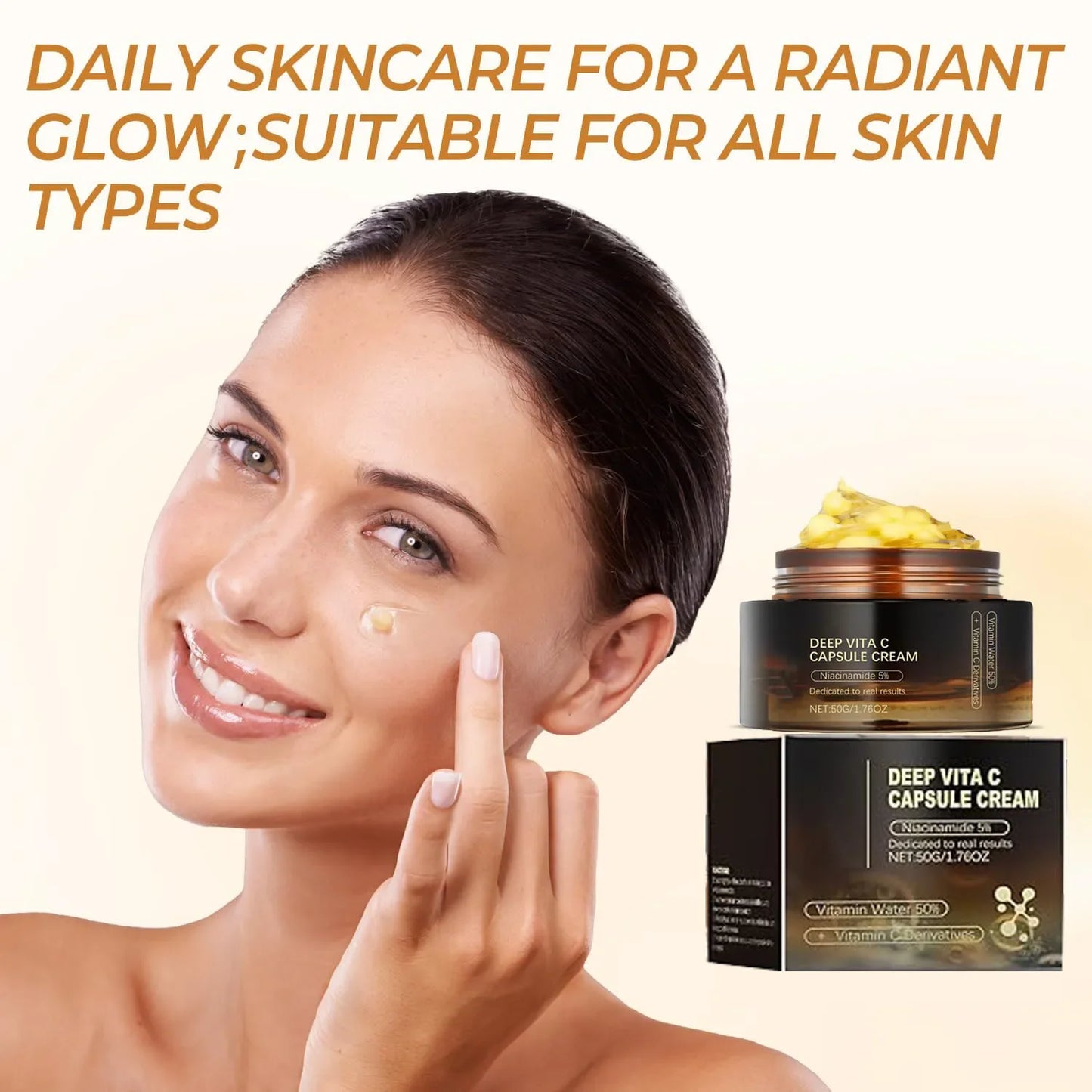 hydratant pour le visage à capsule dorée de vitamine C profonde, protection antioxydante, soins légers quotidiens pour la peau
