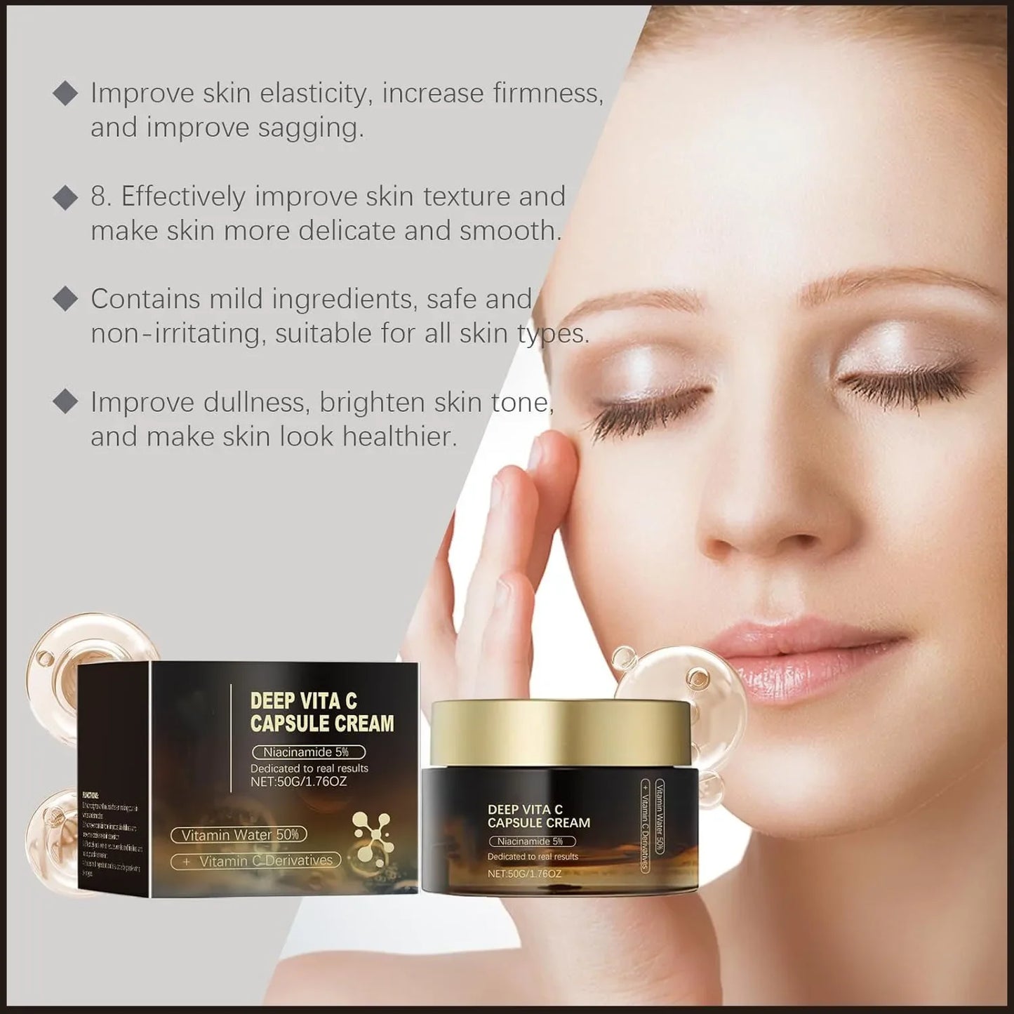 hydratant pour le visage à capsule dorée de vitamine C profonde, protection antioxydante, soins légers quotidiens pour la peau